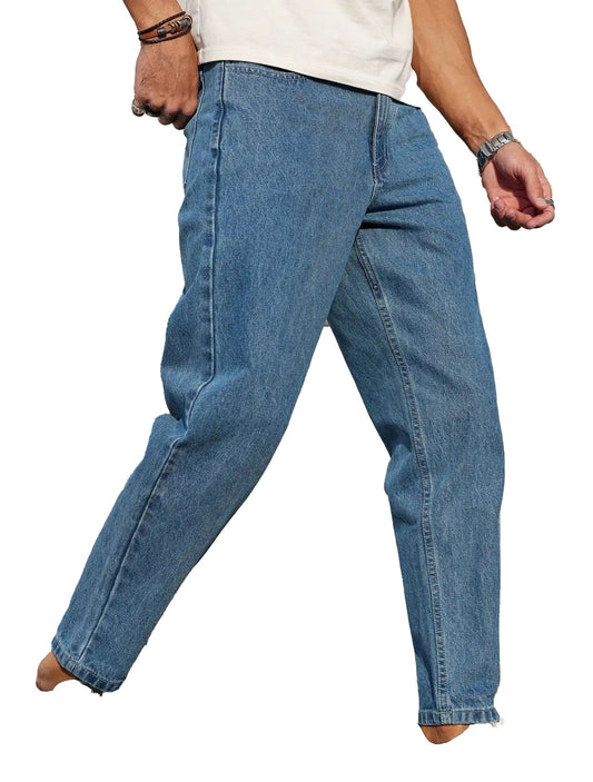 Mens Loose Fit Blue Jeans For Casual Style