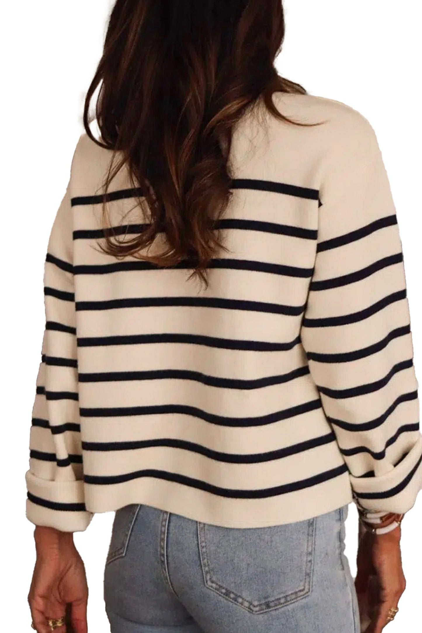 Black Stripe Buttoned Cardigan Sweater