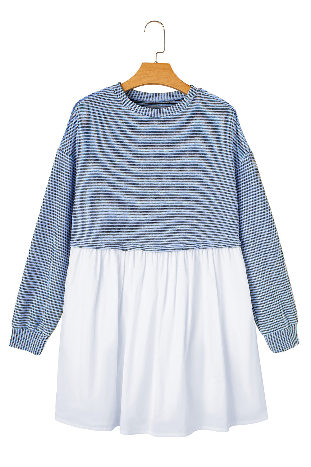 Sky Blue Stripe Patchwork Mini Dress Casual