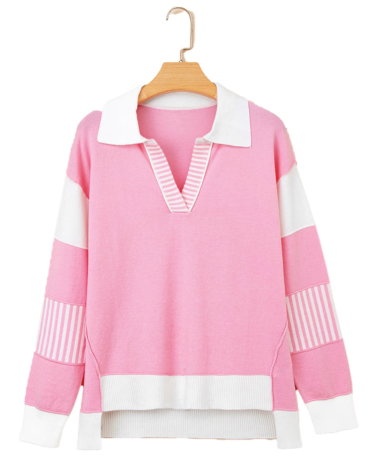 Sky Blue Color Block Knit Sweater