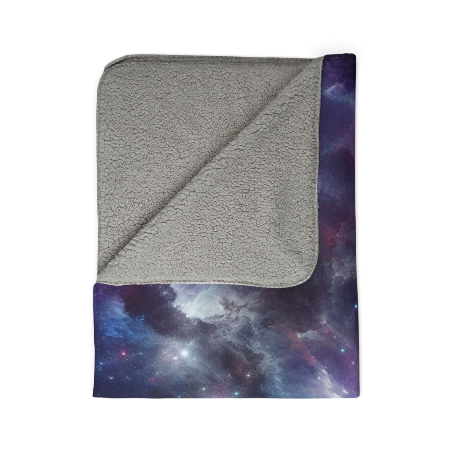 abstract galaxy sherpa blanket with soft gray sherpa lining and vibrant space design