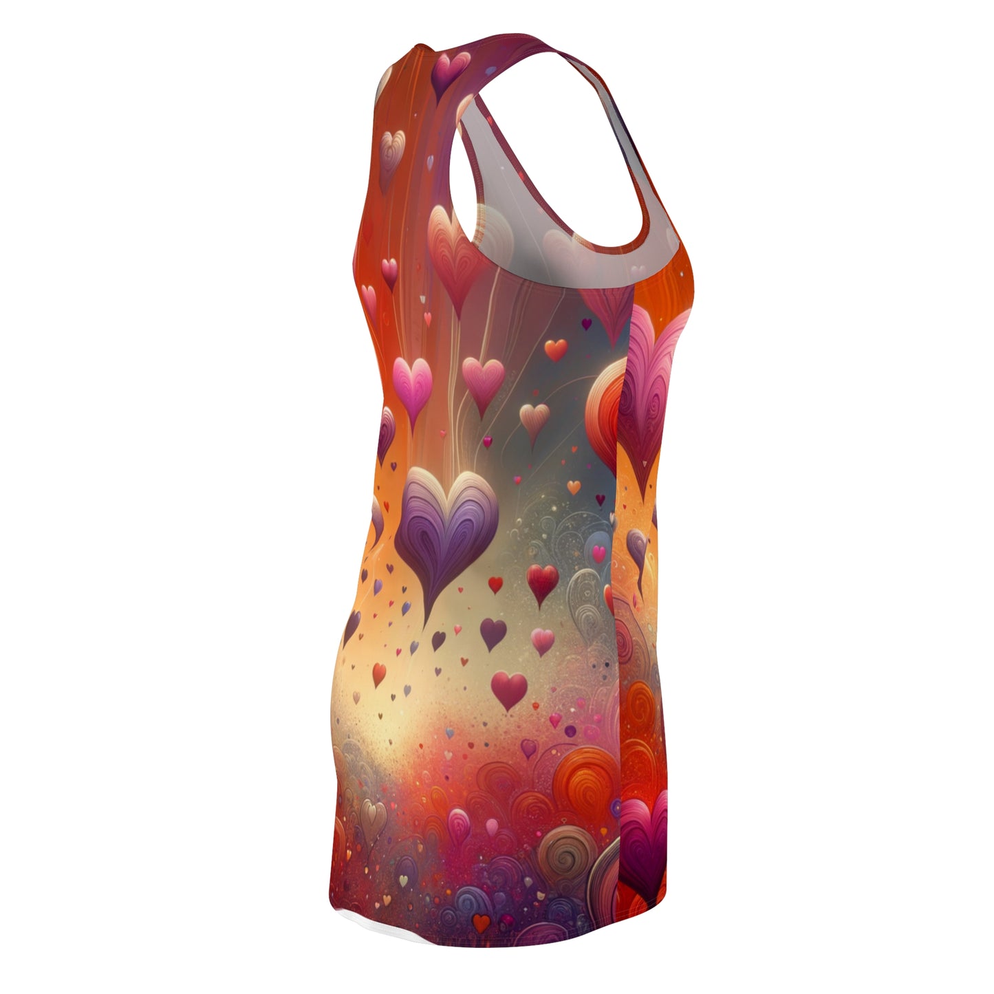 LuckeLadybug racerback dress featuring an abstract heart print dress design in vibrant colors