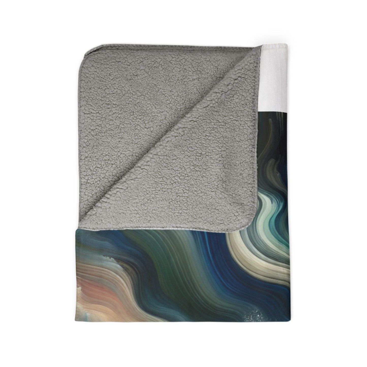 LuckeLadybug abstract sherpa blanket with gray sherpa lining and multicolor swirling design