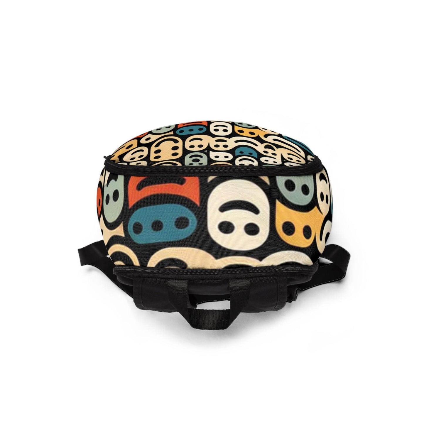 Printify abstract smiley face backpack with colorful playful faces and black straps
