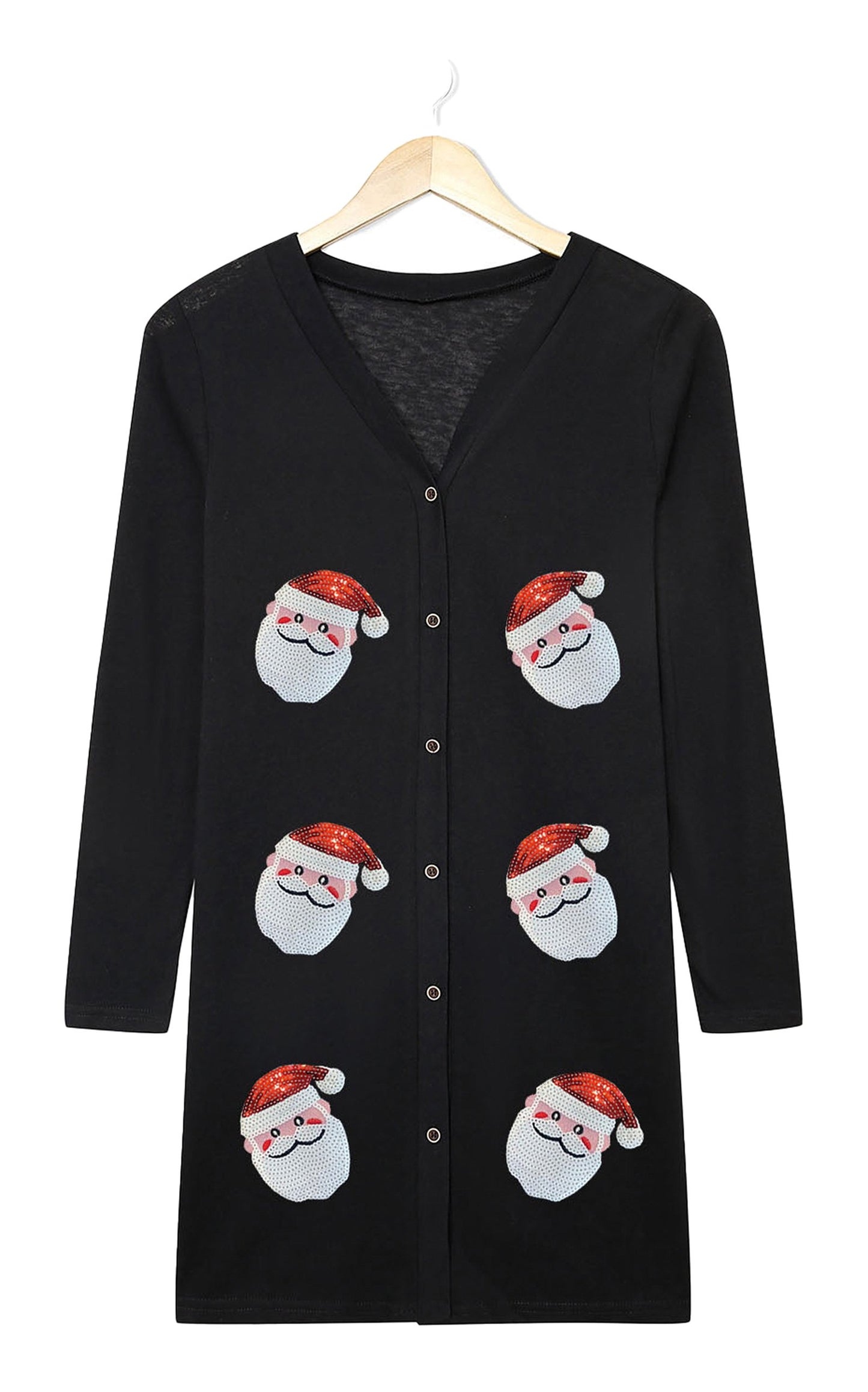 Black Sequined Santa Cardigan For Trendy Style