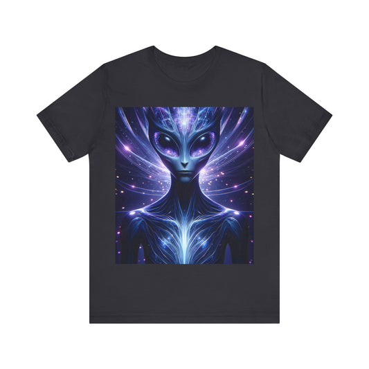 LuckeLadybug alien galaxy t-shirt for men featuring a cosmic alien design in vibrant colors