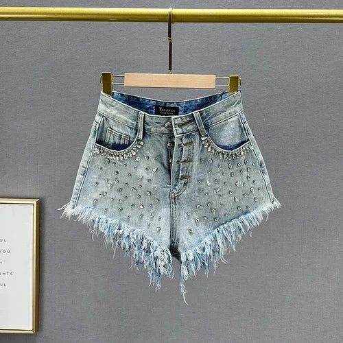 Diamond Embellished Denim Shorts