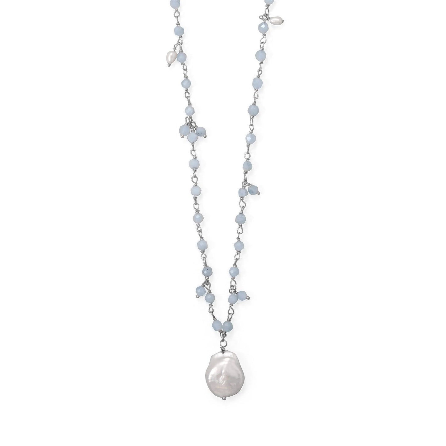Aquamarine and freshwater pearl necklace with decorative beads and a large pendant for elegant style