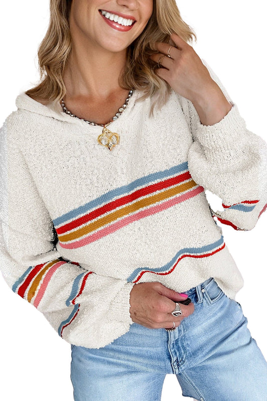 White Popcorn Sweater With Hood