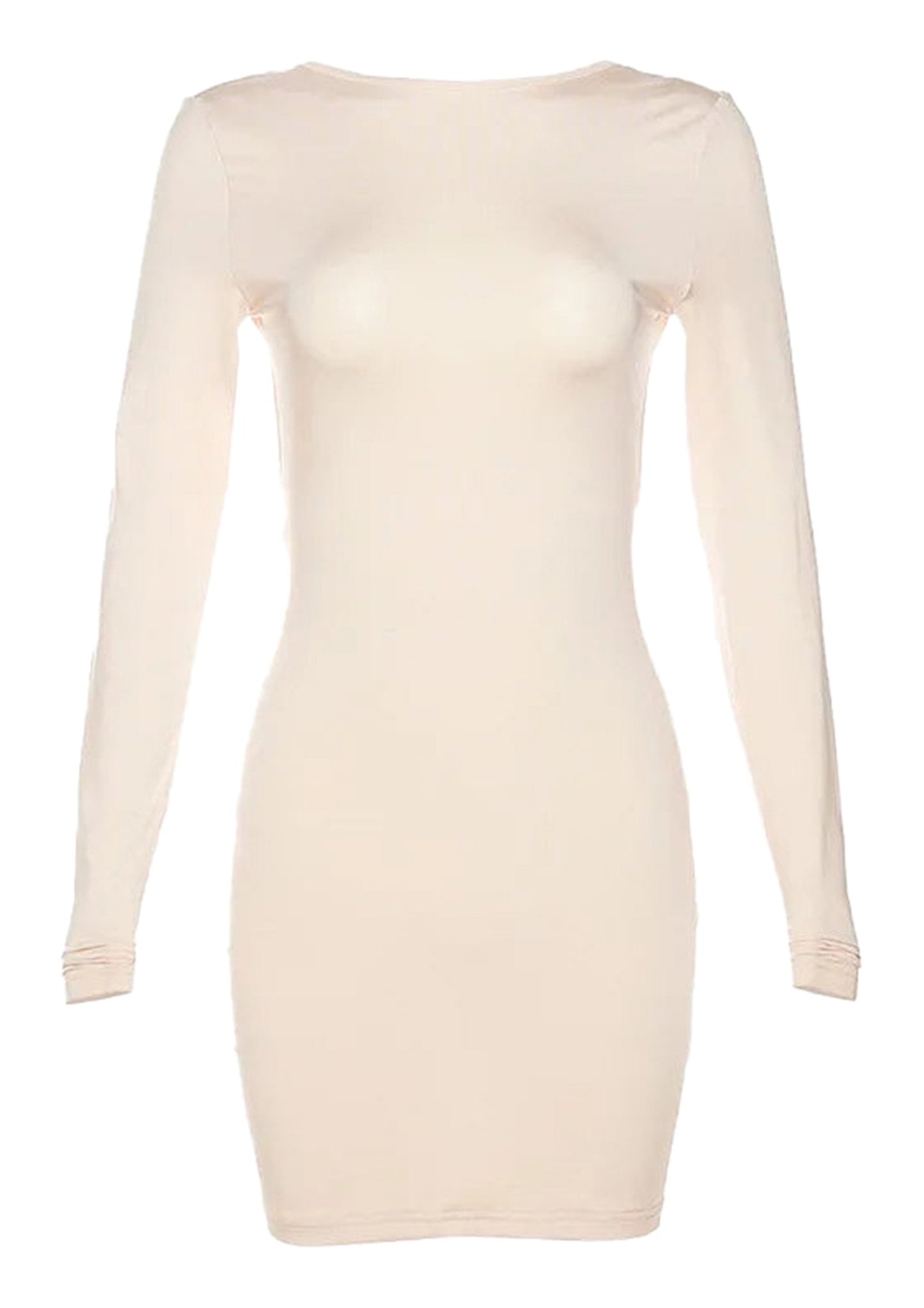 Cream Long-Sleeve Backless Bodycon Dress for a Sleek and Stylish Look