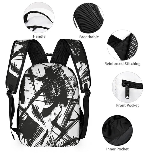 Inkedjoy black and white backpack set featuring breathable material and multiple pockets