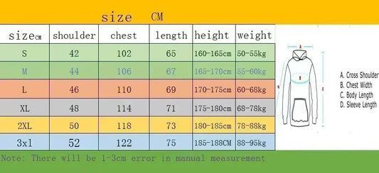 Size chart for Black Womens Hoodie Sweatshirt showing measurements for S, M, L, XL, 2XL, and 3XL