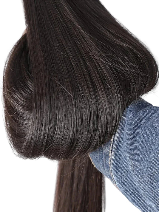 Luxurious bone straight Brazilian hair bundles showcasing sleek, smooth texture and shine