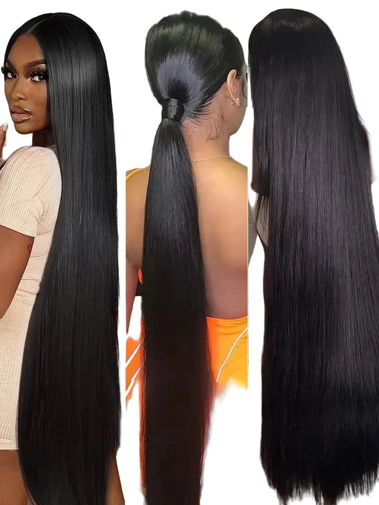 LuckeLadybug LLC bone straight Brazilian hair bundles showcasing sleek, long hairstyles from multiple angles