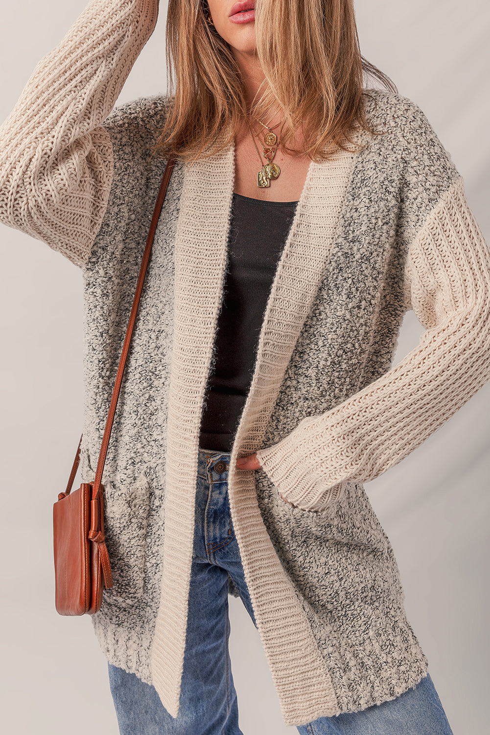 Color Block Open Front Cardigan