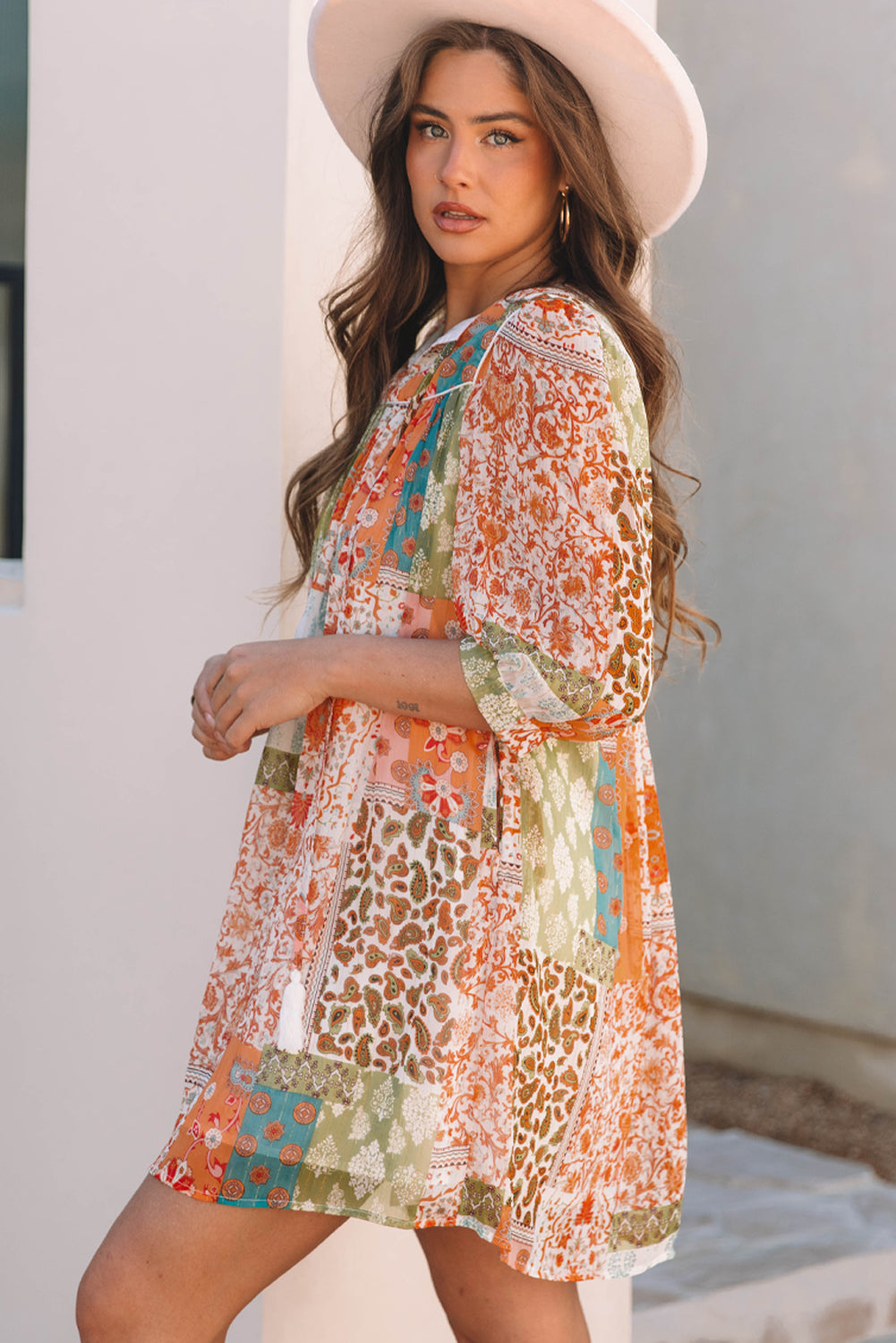 Orange Boho Paisley Dress Mini