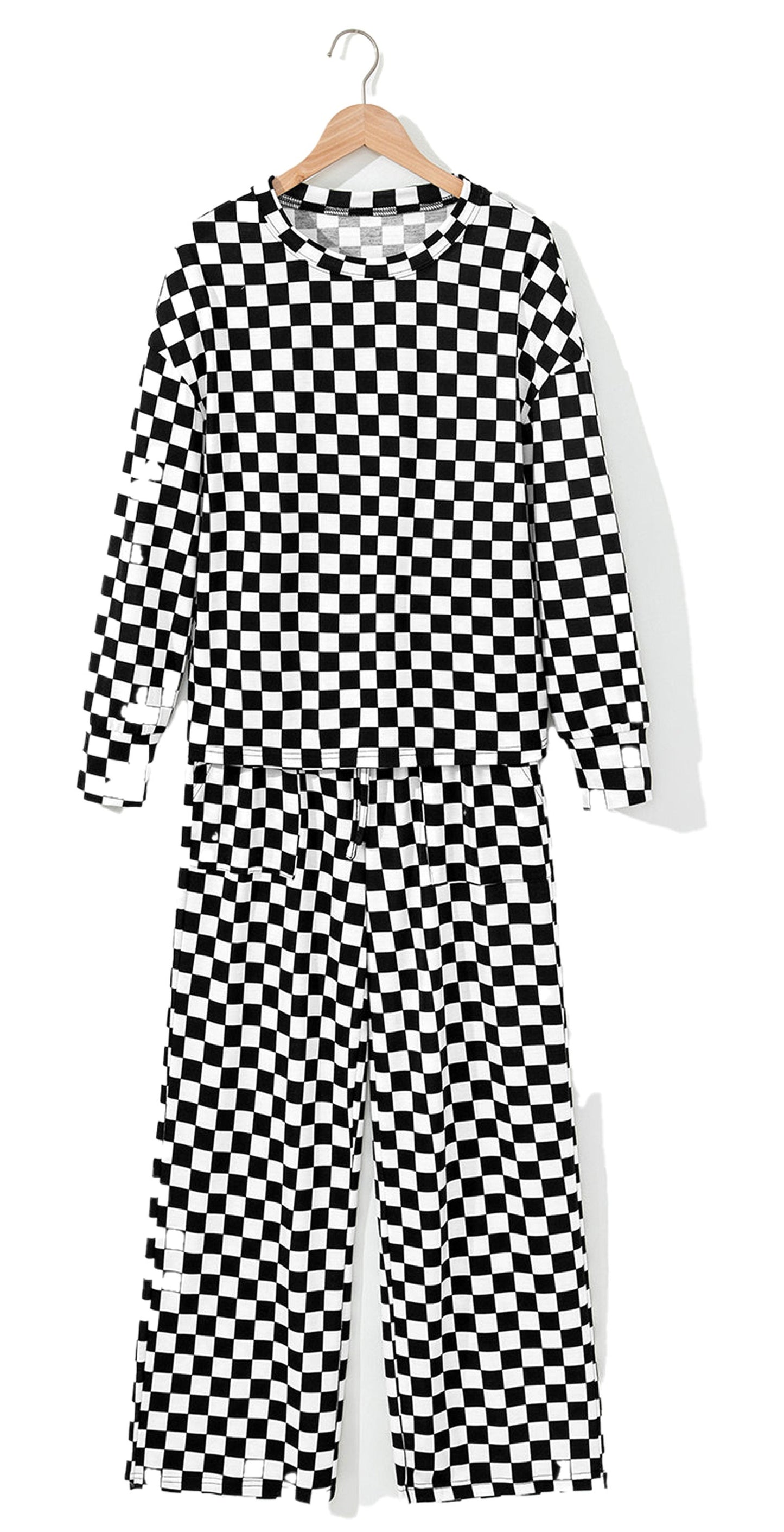 Beige Checkered Lounge Set For Cozy Comfort