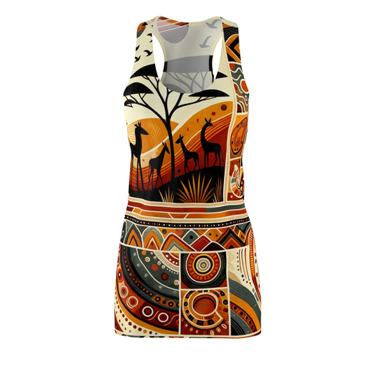racerback chic African print dress for women with giraffe and geometric patterns