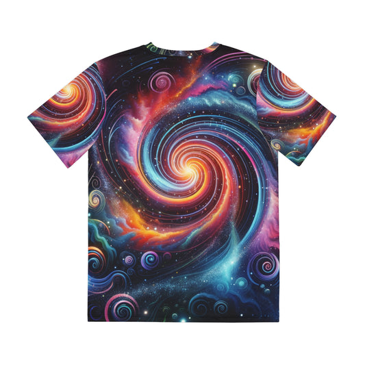 LuckeLadybug colorful galaxy print t-shirt with vibrant swirling cosmos design on back