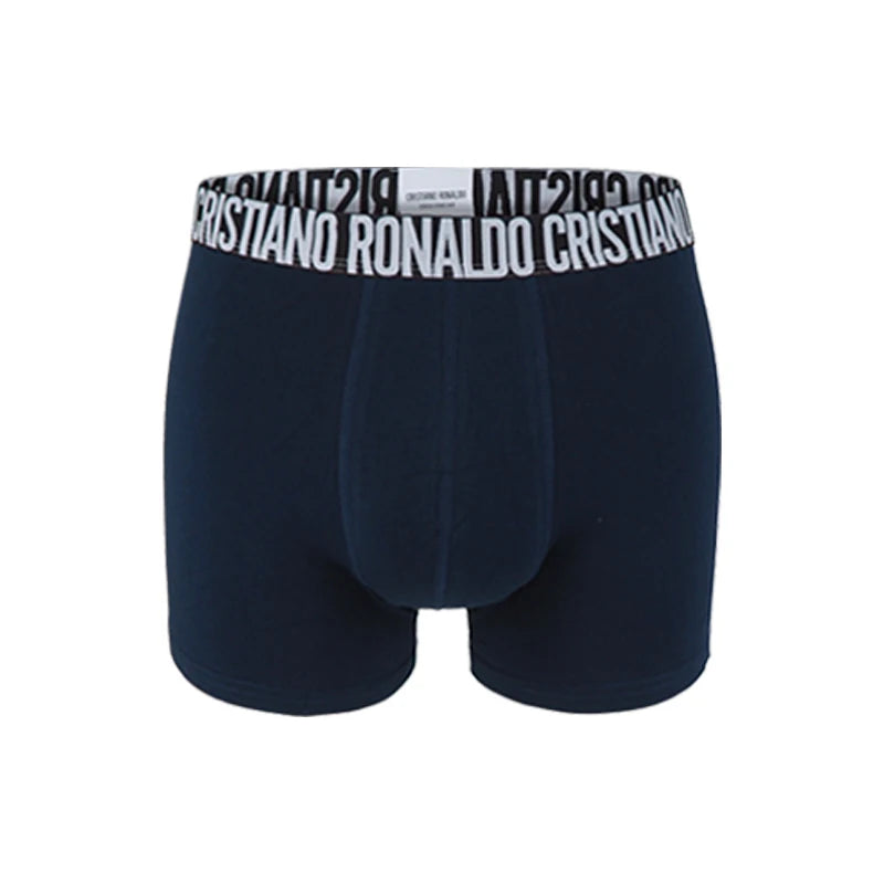 CR7 men's boxer briefs in navy blue with elastic waistband featuring Cristiano Ronaldo logo