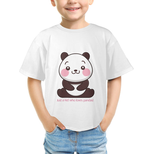 Cute panda shirt for children featuring a smiling cartoon panda on a white T-shirt