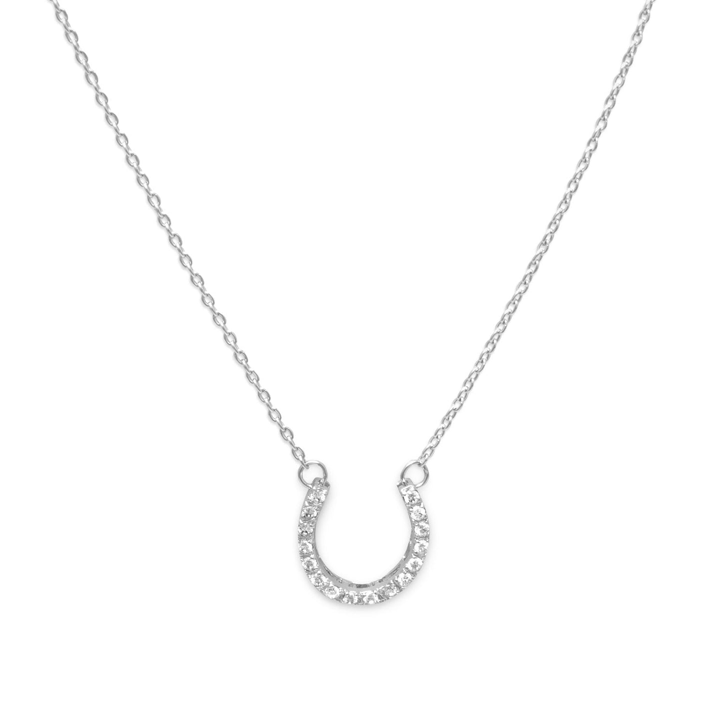 CZ horseshoe necklace in silver featuring a sparkling design for stylish everyday wear