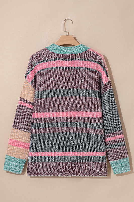 Multicolor Striped Open Front Cardigan