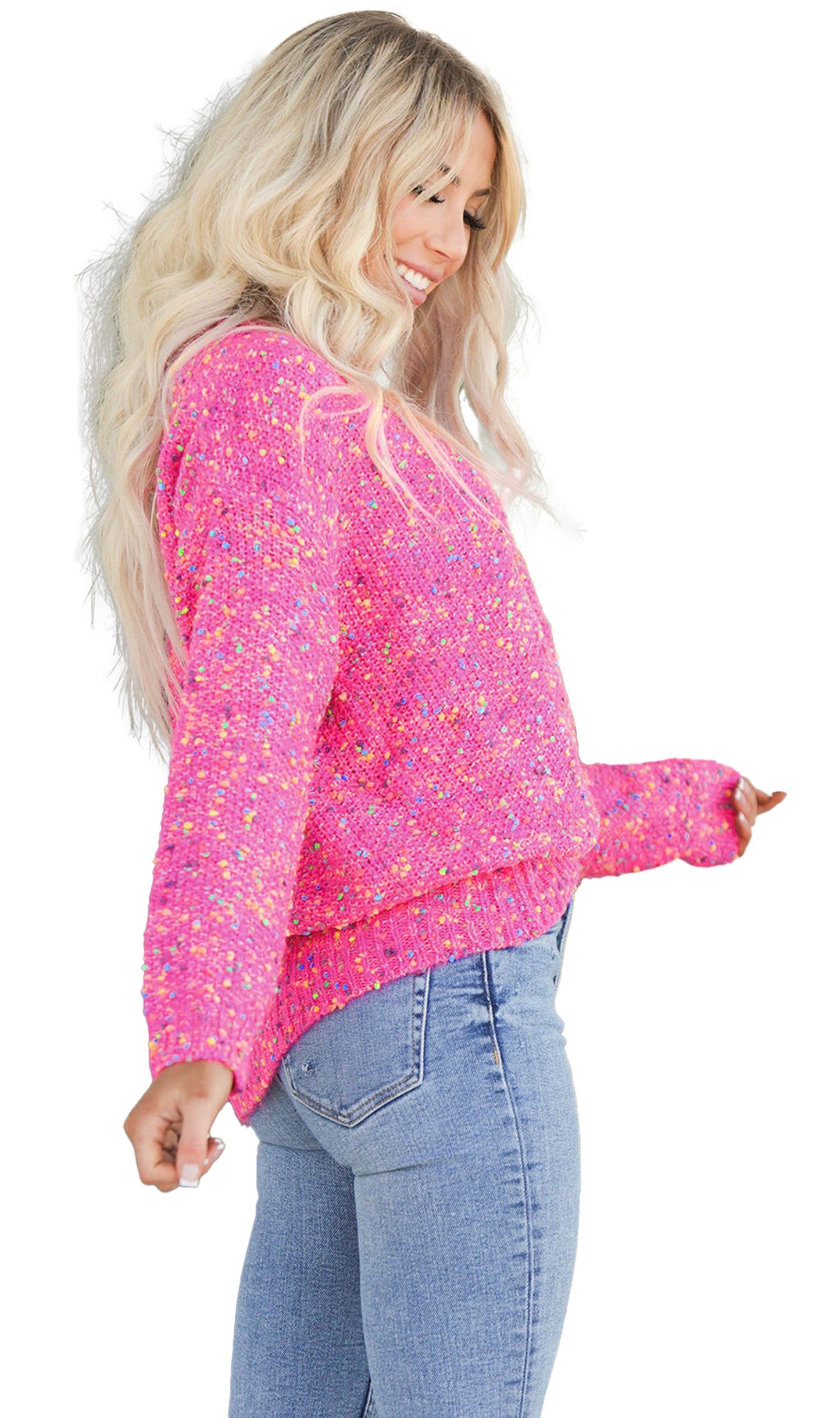 LuckeLadybug dark pink v neck sweater with a cozy fit and textured design for a stylish casual look