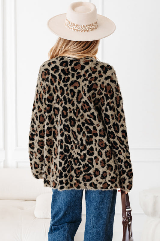 Brown Leopard Print Cardigan For Women