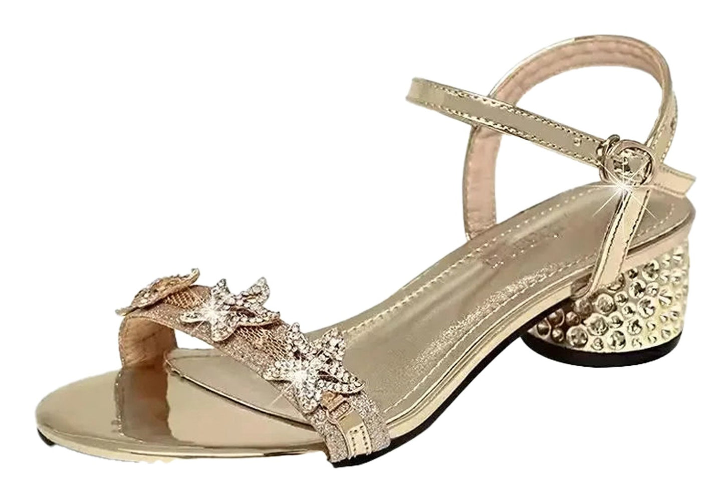 LuckeLadybug designer open toe block heel sandals with decorative embellishments for stylish wear
