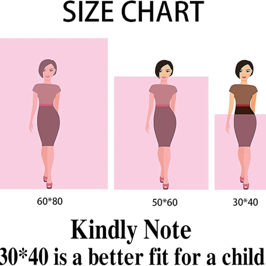 Size chart for LuckeLadybug dinosaur sherpa blanket showing three sizes with illustrations