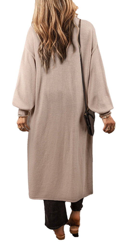 Beige Open Front Knitted Cardigan
