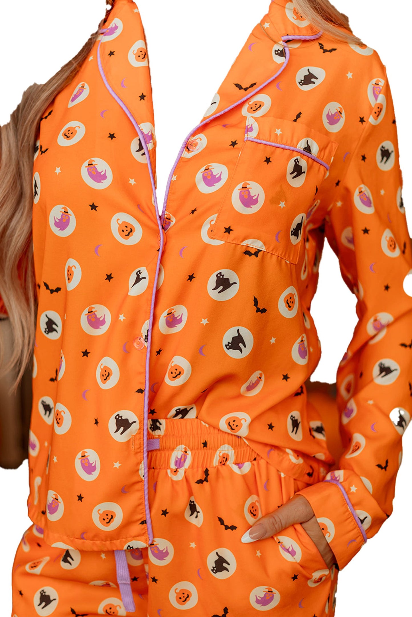 Orange Halloween Pajama Set For Women