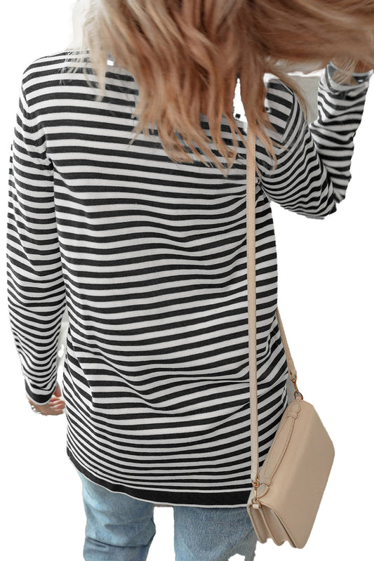 Black Stripe Long Sleeve Cardigan