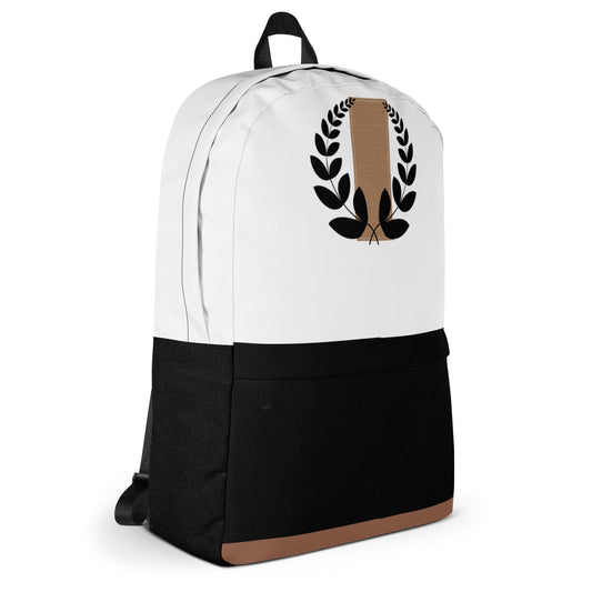LuckeLadybug fashionable school backpack for teens in white and black with laurel design
