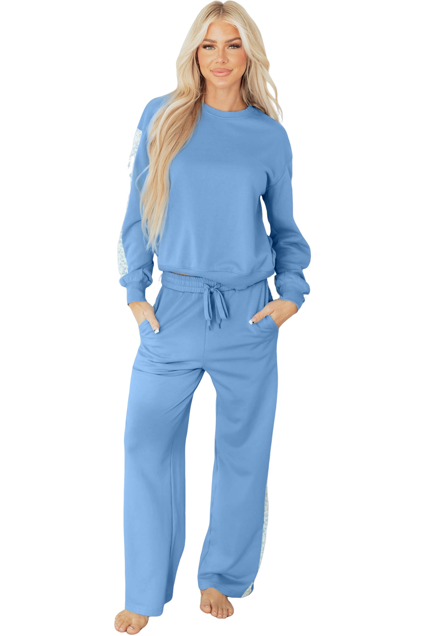 Blue Floral Lounge Set Women Cozy Comfort