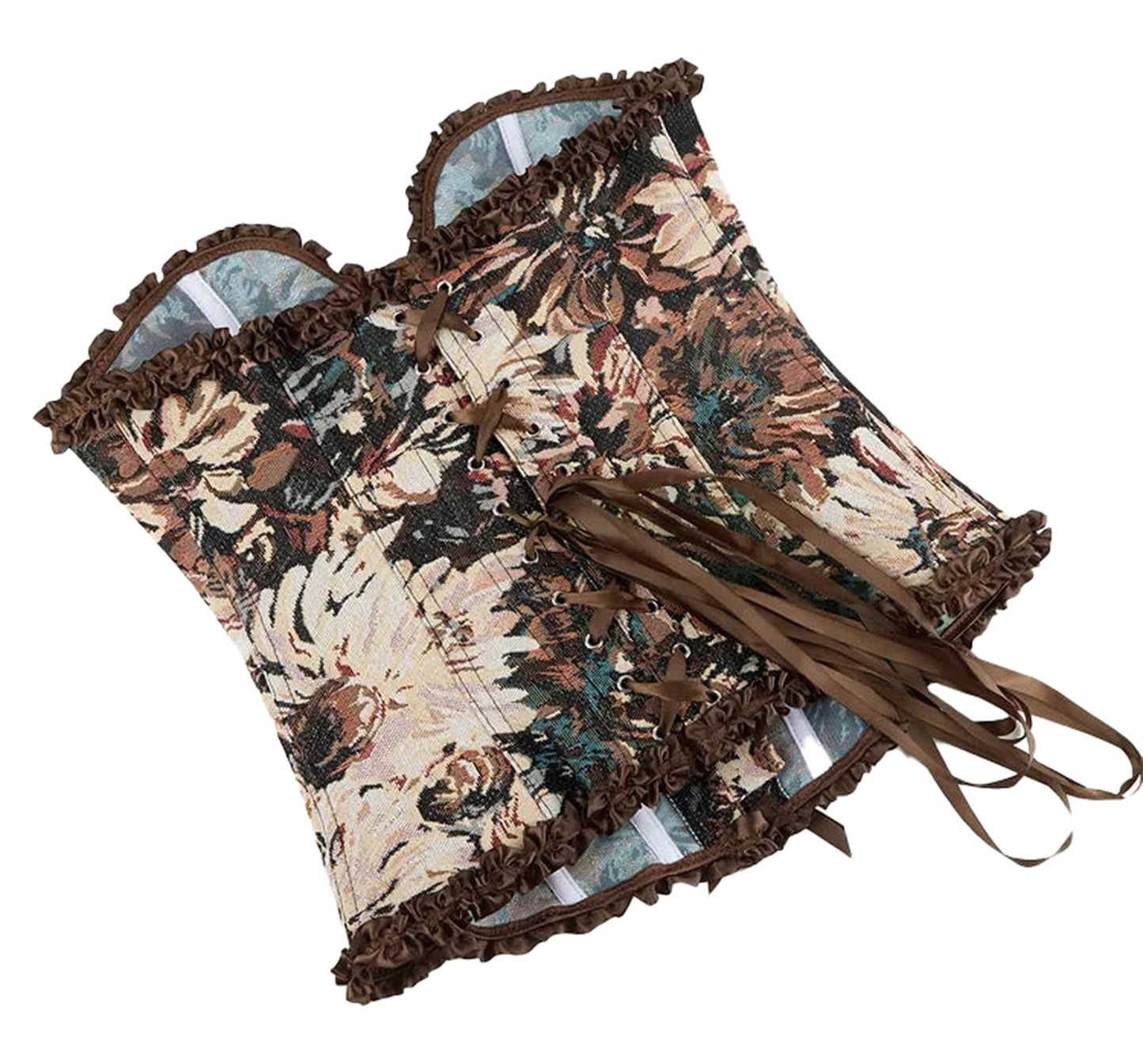 Floral gothic corset top with intricate floral pattern and lace-up detailing