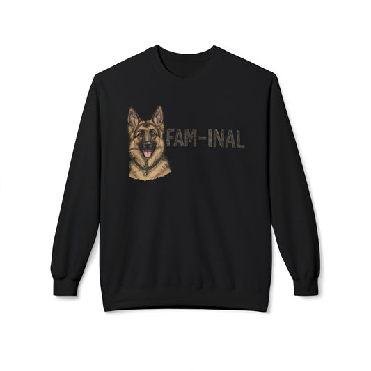 LuckeLadybug black sweatshirt with fun German Shepherd sweater design and fam-inal text