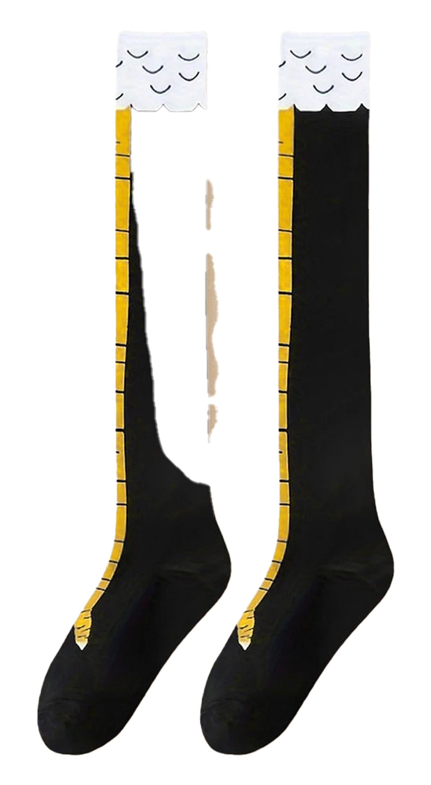Funny chicken feet thigh high stockings with black fabric and yellow chicken foot design
