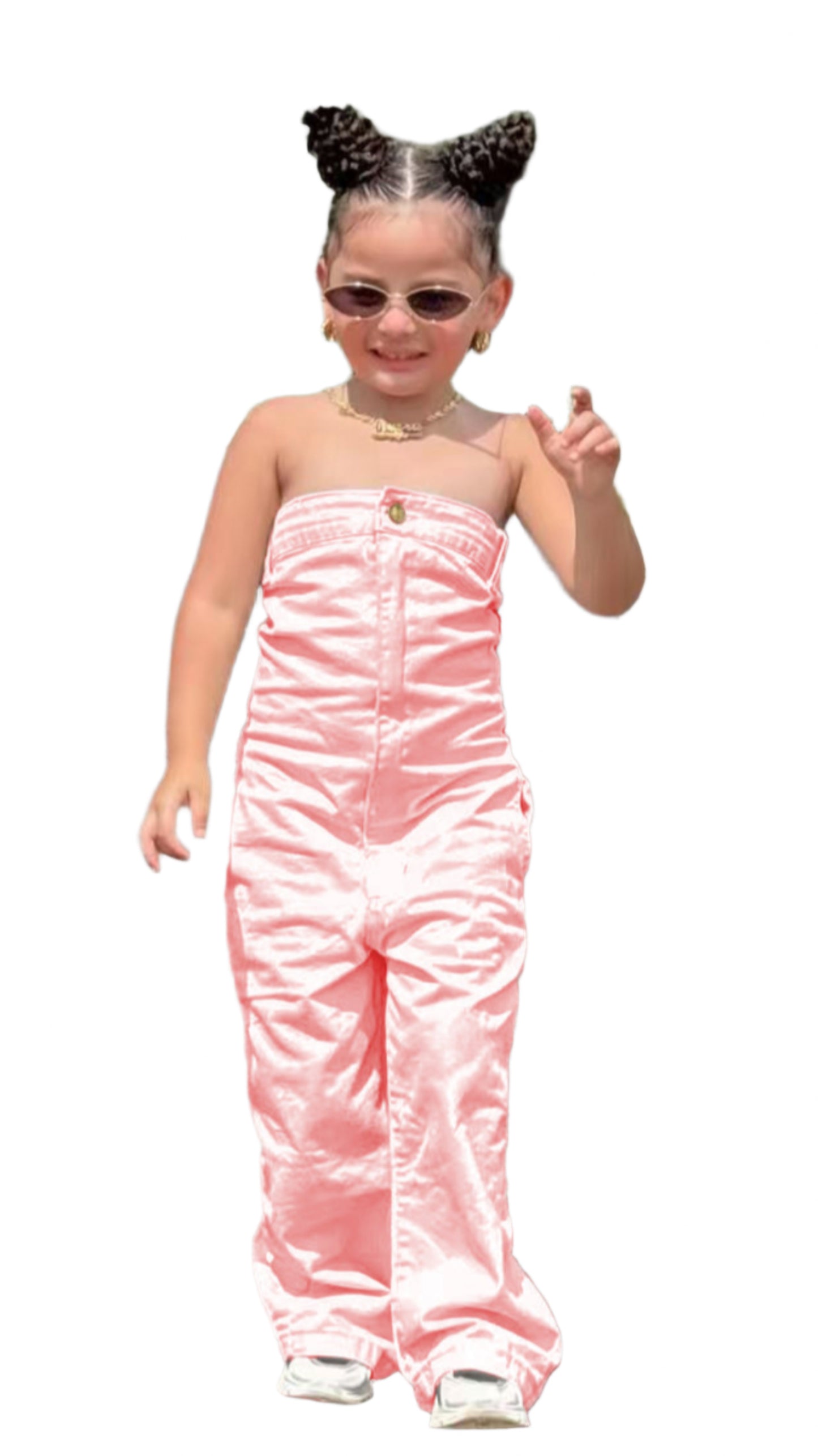 Girls cotton wide-leg jumpsuit in light pink one-piece outfit for casual wear