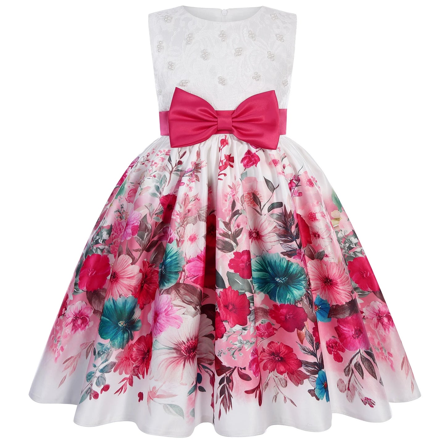 Girls Floral Princess Dress With Bow