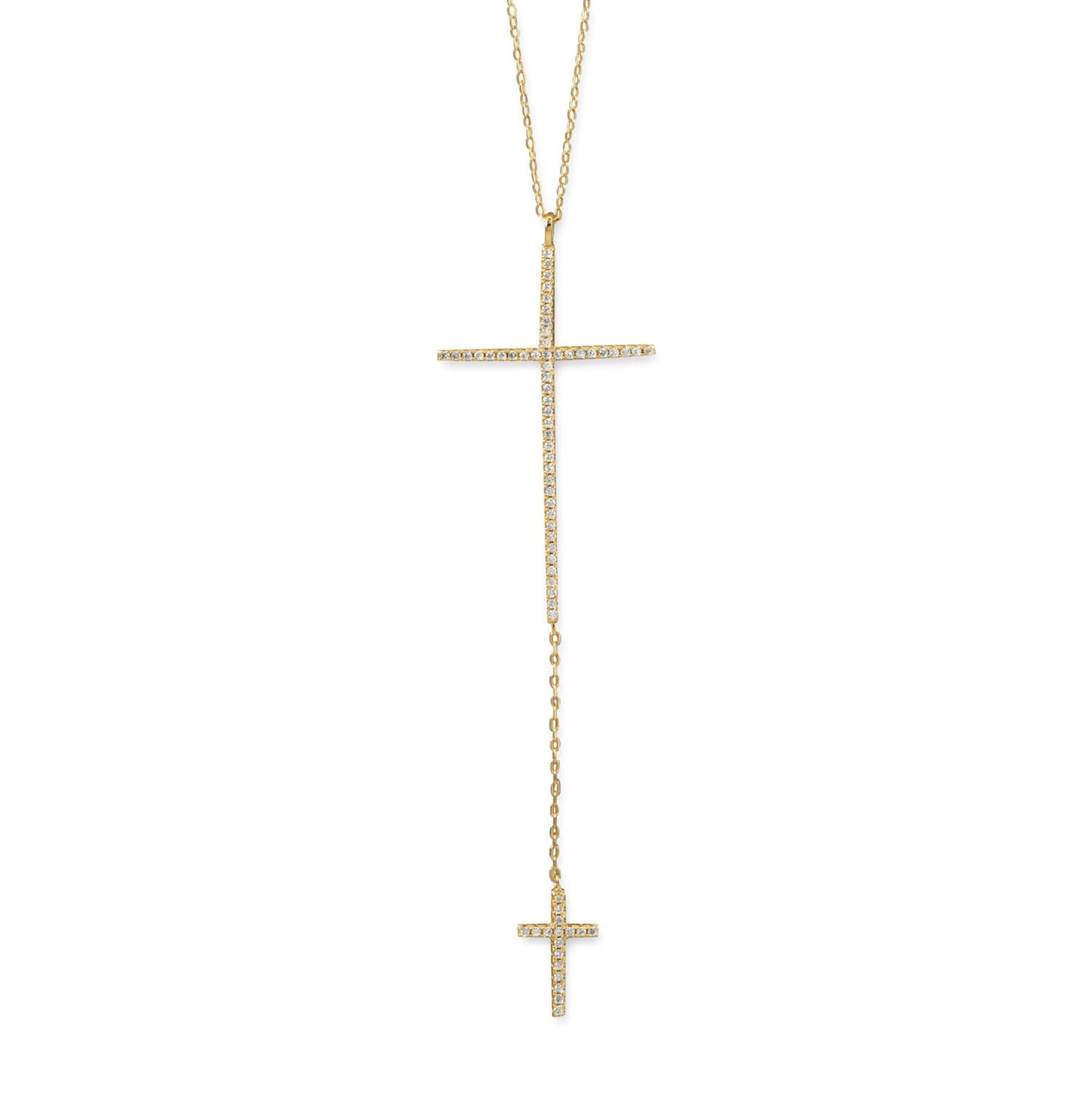 Gold plated cross necklace with delicate design and sparkling accents from LuckeLadybug LLC