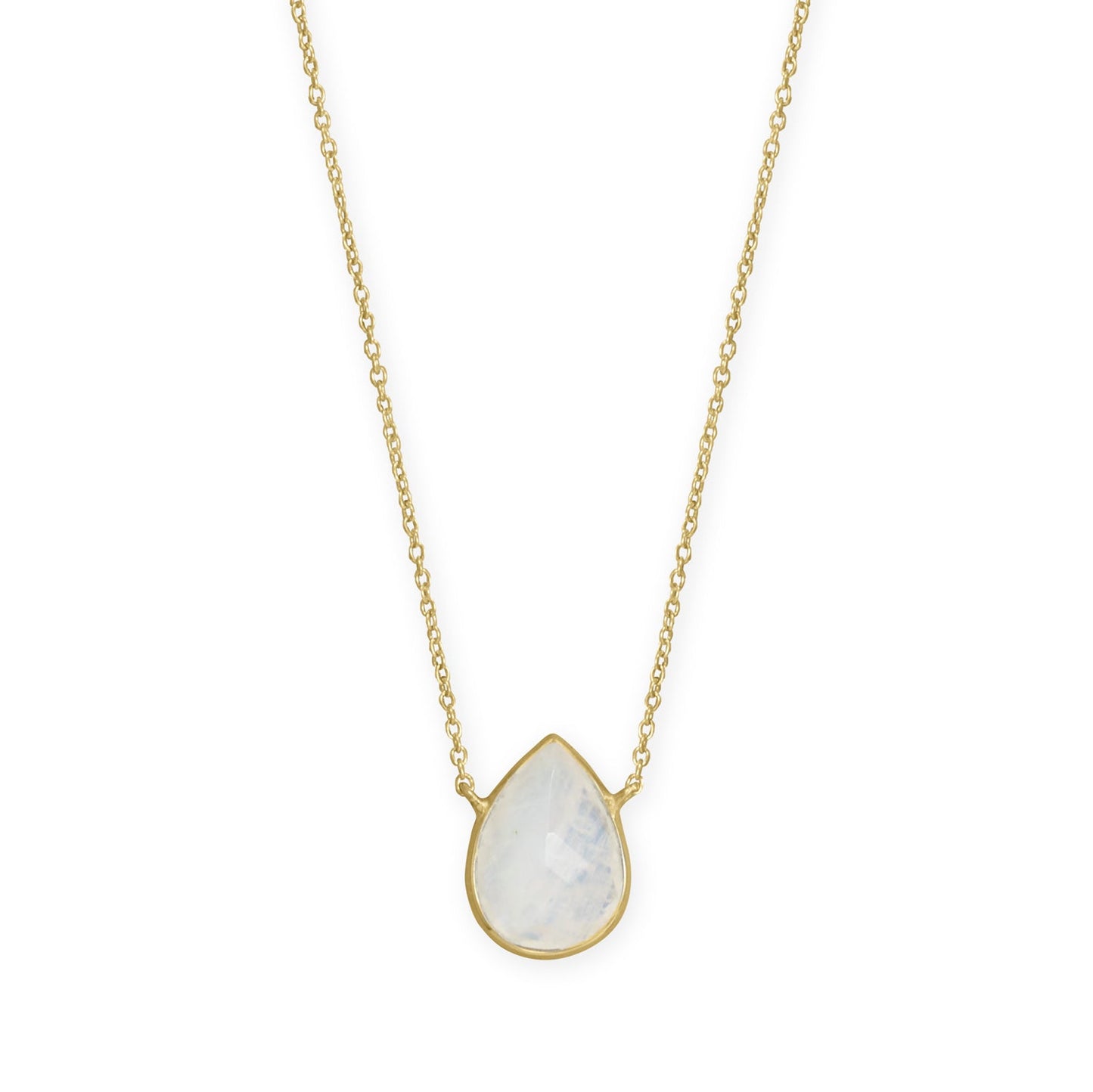 Elegant gold plated rainbow moonstone necklace featuring a teardrop pendant design