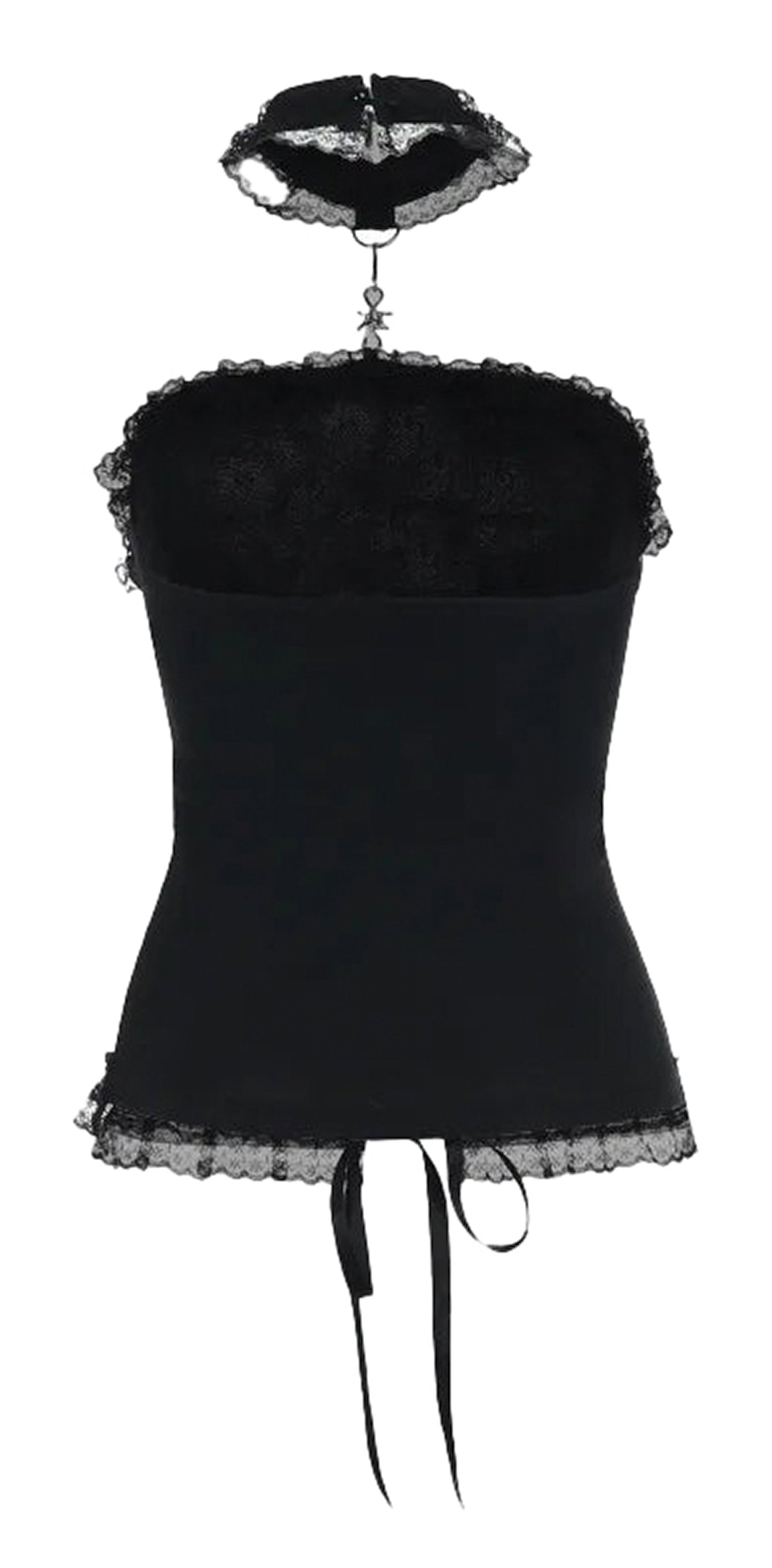 LuckeLadybug LLC gothic lace strapless corset top with delicate lace trim and a sleek design