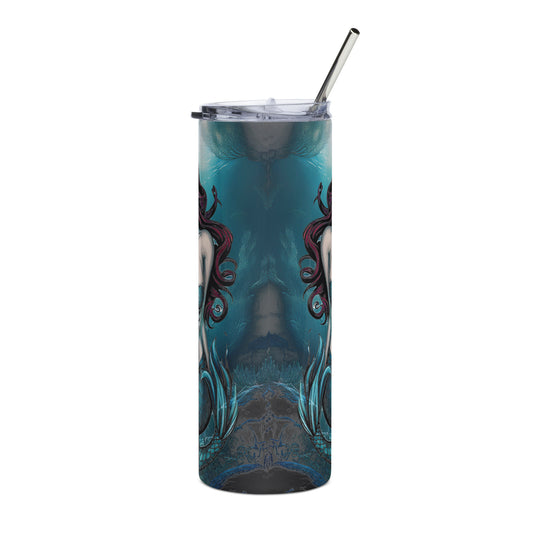 LuckeLadybug gothic stainless steel tumbler with dark fantasy design and metal straw