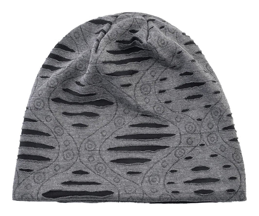 LuckeLadybug LLC hip hop beanie hat in gray with unique torn design for a stylish urban look