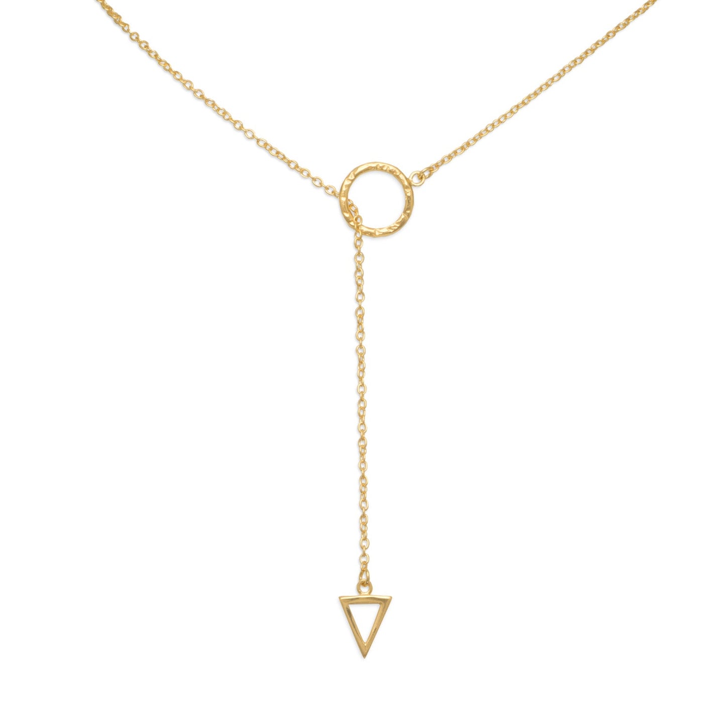 14k gold plated lariat necklace featuring a delicate chain with a geometric pendant