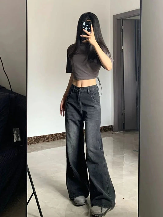 LuckeLadybug LLC Korean vintage high waist jeans for women with a trendy baggy fit and stylish look