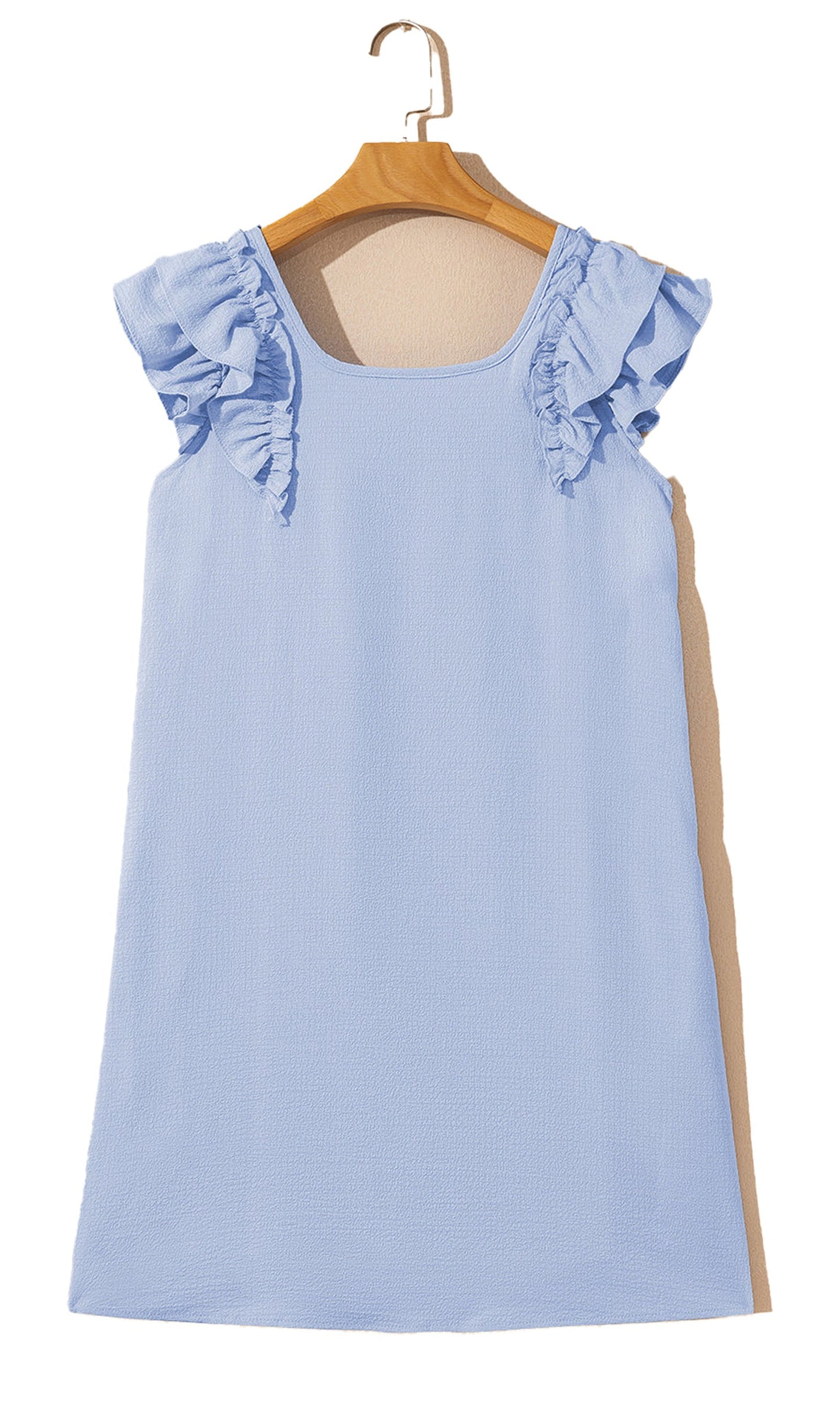 LuckeLadybug light pink flutter sleeve mini dress featuring delicate ruffled sleeves and a flattering silhouette