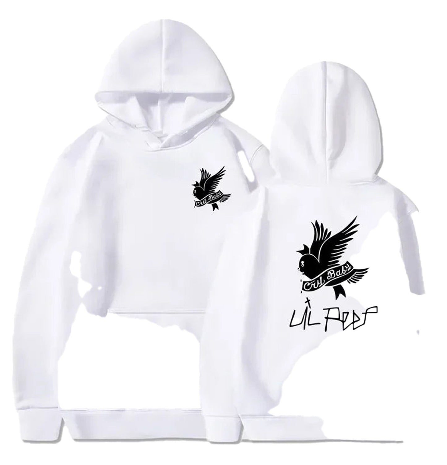 Lil Peep hoodie for men and women featuring a black bird design on a white background